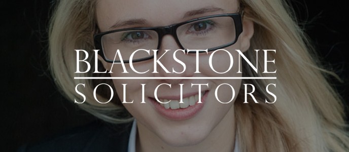 Woman wearing glasses with "Blackstone Solicitors" overlaid.